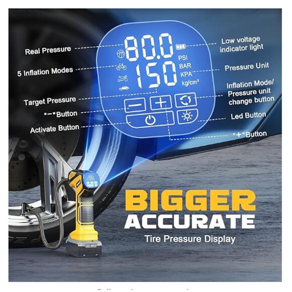 Air Compressor uses 20VBatt, 150PSI Air PumpDigital Pressure Gauge, (No Battery) - Picture 5 of 8